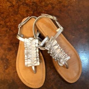Silver leather ruffle sandals